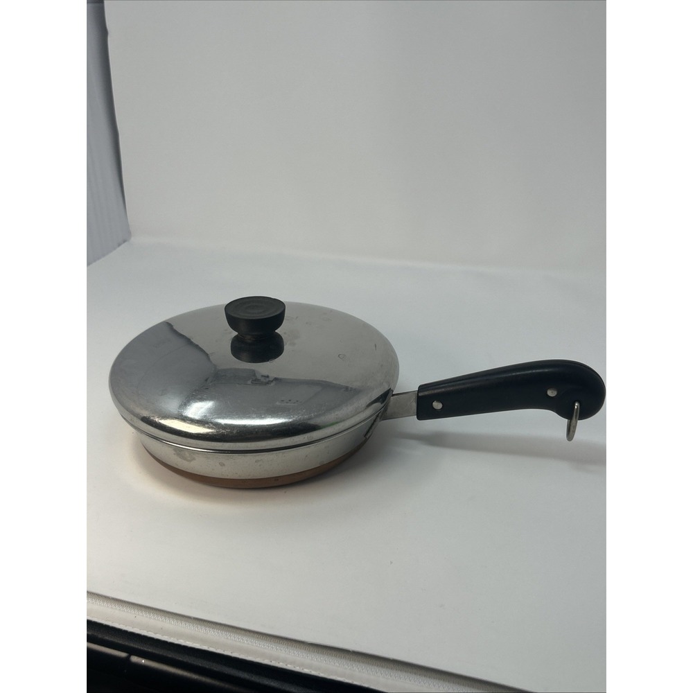 Vintage Revere Ware 8.25" Copper Clad Skillet Fry Pan Stainless Steel With Lid